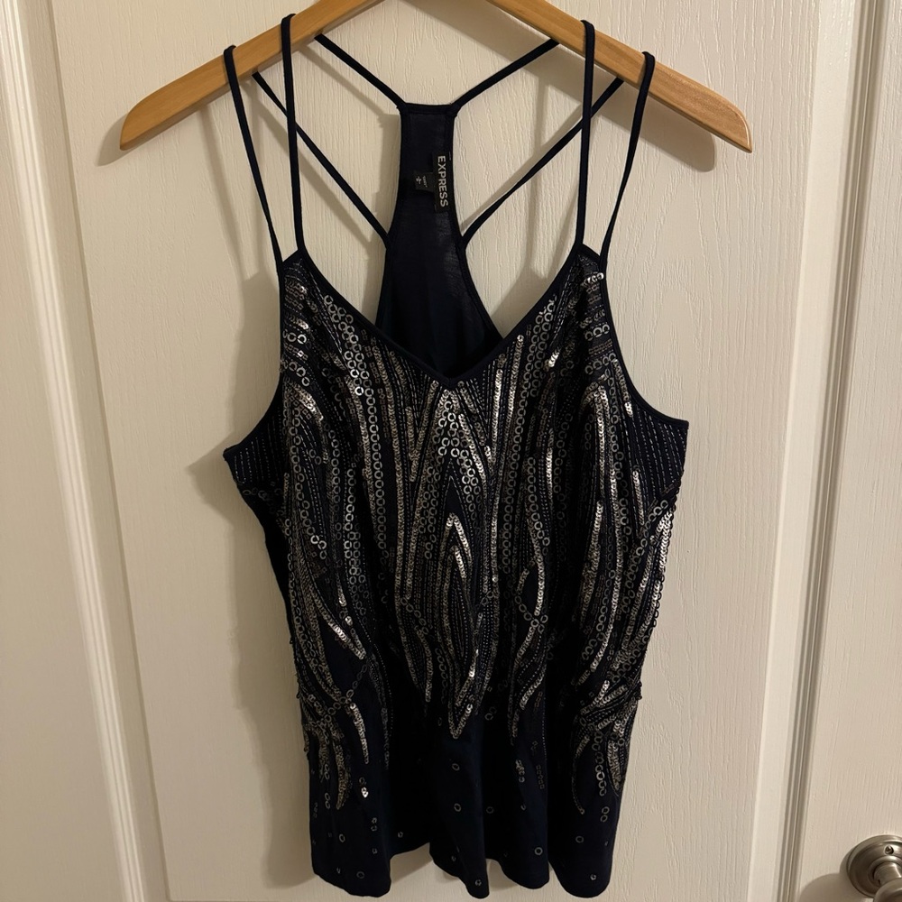 Women's Black and Silver Sequin Top
